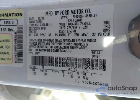 2021 Ford Bronco Sport Big Bend from USA, damaged, VIN 3FMCR9B60MRB34338